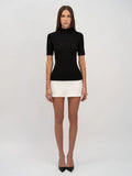 Mock Neck Short Sleeve Contrast Black N White Mini Dress-Outfit
