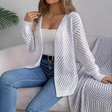 Fongt Wind Shooting Autumn And Winter Casual Pure Color Hollow Long Sleeve Open Shirt Sweater Coat Women's Clothing