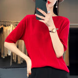 Fongt Spring New Five Minute Sleeve Sweater Bottom Shirt Female With French Unique Chic Jacket Sleeve Sweater-Outfit
