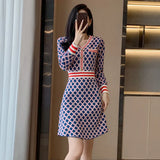 Fongt New 2025 French Temperament Famous Wind Fragrant Lattice Knitted A Word High-End Feel Dress
