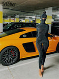 Glitter Silk Mask Playsuits 2 Two Pieces Jumpsuits For Womens Sexy Backless Club Party Wear Long Sleeve One Piece Outfit-Outfit