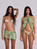 Fongt Spring And Summer Three-Dimensional Flower Beads With Hanging Neck Slings Two-Dress Bikini Skirt Set LX0170