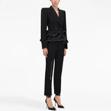 Fongt Star Fashion New Zipper Lotus Side Blazer Small Foot Trousers Set Two Sets