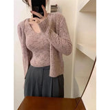 Fongt New Retro Color Yarn Sweater Coat Women Loose Knitted Slings Two