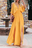 Hot Summer Sexy Dress INS Shoulder Side Slit Back Deep V-Collar Dress-Outfit