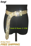 10 Rows Full Rhinestone Width 3.5 CM Waist Belts Women Diamante Crystal Chain Bride Wide Shiny Gold Silver Waist