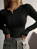 Solid Color Breasted V Neck Slim Long Sleeve Knit-Outfit