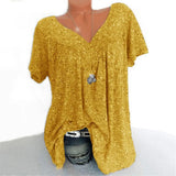 Summer V-neck Digital Printing Loose Short-sleeved Printed T-shirt