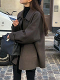 Fongt Chic Black Woolen Coat Advanced Sense Small Retro Lapel Single Breasted In The Long Woolen Coat-Outfit