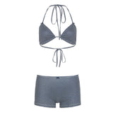 Fongt Cloth Forget Y2K Bow Tsets Holiday Bikini Set With Triangular Corset Low-Rise Shorts