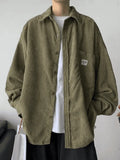 Men's Corduroy Loose Button-Down Shirt-Outfit