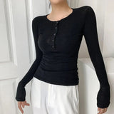 Spring Thin Cotton T-shirts Tees Women's Elastic Slim Solid Soft Semi-transparent O-neck Tshirt Top Real Photos-Outfit