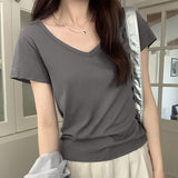 V-Collar Solid Color T-Shirt Small Short-Sleeved T-Shirt Women's New Slim And Thin Underwear In