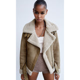 Fongt Winter New Women's Double-Sided Fur Integrated Suede Motorcycle Style Jacket Coat Female-Outfit