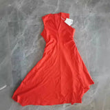 New V-Collar Pleated Asymmetrical Dress 1223501004-Outfit