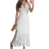Fongt Summer New V-Collar Retro Fashion Hot Gold Advanced Lace Belt Dress-Outfit