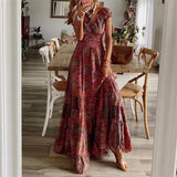 V-neck Tight Waist Floral Large
