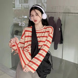 Fongt Collar Striped Long-Sleeved T-Shirt Women's Autumn 2024 New Design Feeling Loose Show Thin Casual Students Slit