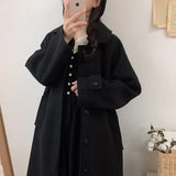 Woolen Coat Is Popular For Women In The Spring And Summer Of 2023, The New Korean Version Of Black Medium-Length Tweed Coat Is Popular To Thicken.-Outfit