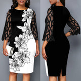 Spring Flower Print Three-quarter Sleeve