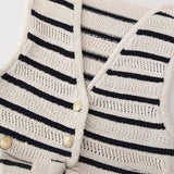 New Striped V-Collar Button For Casual Knitted Vest 3991045-Outfit