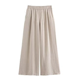 Fongt Women's INS Exploding Loose Linen Shirts Tight Straight Pants Set 2157045