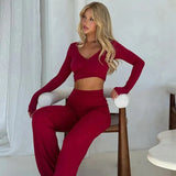 Solid Wrap Top With Tube Top And Pants Three Piece Set-Outfit