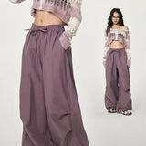 Fongt Wide-Leg Sweatpants Elastic Waist Logo Loose Versatile Air Pants Parachute Paratroop Cargo Pants-Outfit