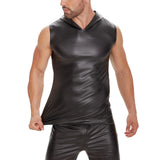 Fongt Matte Leather Vest Premium Soft Lacquered Leather Hooded Sleeveless T-Shirt With No Smell-Outfit