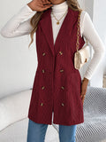 Fongt Autumn And Winter Pure Color Double Buckle Pocket Lint Long Vest Coat Women's Clothing