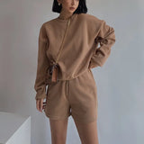 High Quality Hoodies Tracksuits 2 Piece Set Summer Autumn Sweatshirt + Sporting Shorts Outfit Solid Pants