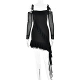 Long Sleeve Off-shoulder Ruffle Mini Dress-Outfit