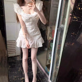 Fongt Version Of Women's Waists Thin Fashion Temperament Square Neck Fashion High-End Explosion Design High-Rise Dress