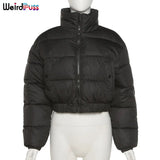 Women Short Puffer Jacket Cotton-Padded Thick Drawstring Parkas Zipper Winter Bubble Coat Warm Casual Hot Street