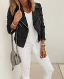 E-Commerce Wish New Autumn And Winter Women's Lapel Zipper Short Jacket-Outfit