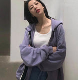 Zip Up Sweatshirts Women Hoodies Korean Oversized Thin Clothes Plus Size Loose Casual Solid Color Shirt Long Sleeve