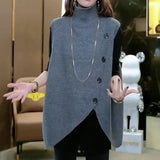 Basic Solid Color Sweater Vest Women's Clothing Casual Turtleneck 2023 Autumn Winter Fashion Asymmetrical Knitted Jumpers-Outfit