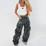 Fongt Design Street Style High-Waisted Wide-Leg Pants Spring 2024 New Fashion Tie-Dye Camouflage Multi-Pocket Cargo Pants-Outfit