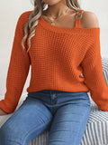 Shooting 2025 Autumn And Winter Casual Metal Buckle Splicing Shoulder Lantern Sleeve Sweater Women's