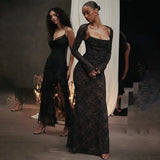 Fongt Lace Temperament Closed Waist French Dress Vest Hook Flower Long Sleeve Sling Advanced Even-Outfit