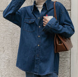 Fongt Gentle And Niche Vintage Cowboy Shirt Female Design Folded Dress Blue Harbor Wind 2025 New Spring