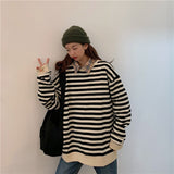 Women Harajuku Patchwork stripe cotton Hoodie Korean Clothes spring autumn long sleeve loose thin Sweatshirt kpop