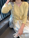 Fongt Yellow Knitted Cardigan Women 2025 Spring New Self-Cultivity Temperament Gentle Thin Simple Sweater Jacket