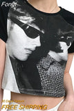 Women Goth Clothes y2k Crop Tops Summer 2023 T shirts Grunge 2000s Trashy Aesthetic Short Sleeve Tees Young Girls