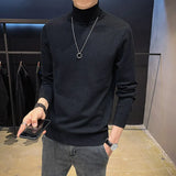 Autumn Winter Men Sweaters Knitted Solid Casual Pullovers High Turn Down Collar Soft Slim Fit Knitwear Basic Tops