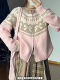 Pink Jacquard Bow Knitted Cardigan-Outfit