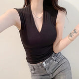 Fongt New Temperament V-Neck Sleeveless Thin Solid Threaded Vest Small Woman Body Inside The Coat