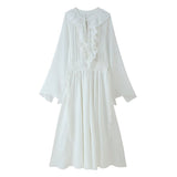 Fongt Women's Explosive V-Neck Lace Wrinkled Dress