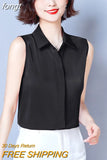 Summer Satin Blouse for Women Polo-Neck Sleeveless Vest Chiffon Shirts OL Womens Tops and Blouses Solid Fashion Ladies