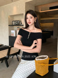 Fongt Xixi 2025 Autumn White Label New Word-Collar Wool Bottom Knitted Knitted Short-Sleeved T-Shirt For Women 25362